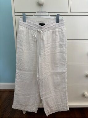 J. Crew White Drawstring Linen Pants